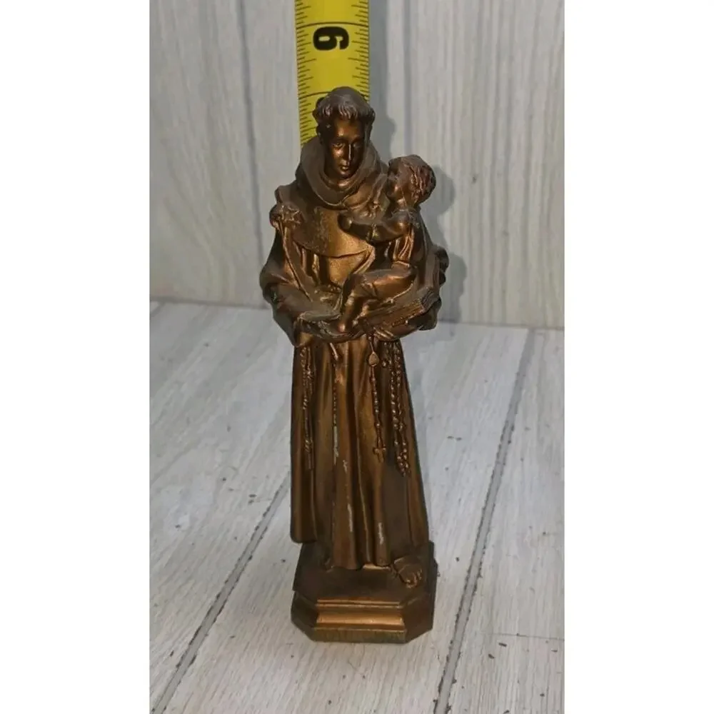 Vintage Brass Bronze? Saint Anthony Child Jesus Statue Religious Figurine 9